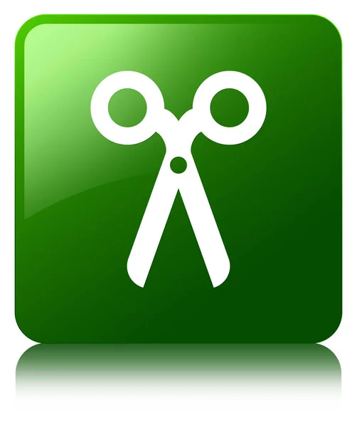Ícone de tesoura botão quadrado verde — Fotografia de Stock