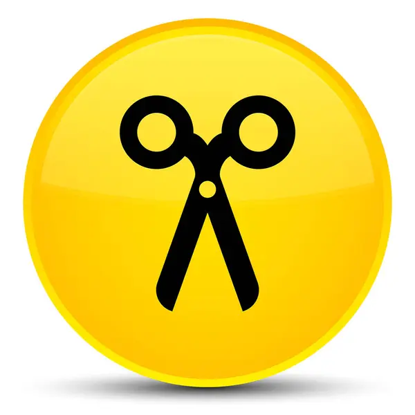 Ícone de tesoura botão redondo amarelo especial — Fotografia de Stock