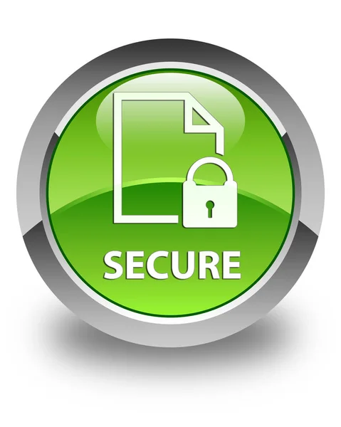 Secure (document page padlock icon) glossy green round button — Stock Photo, Image