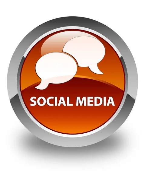 Mídia social (ícone de bolha de bate-papo) botão redondo marrom brilhante — Fotografia de Stock