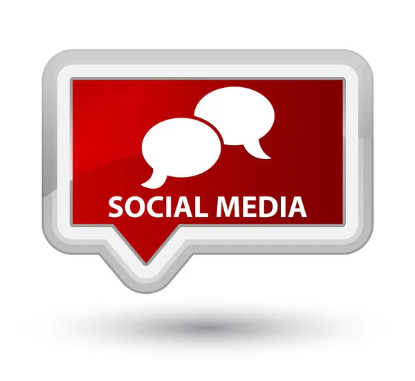 Mídia social (ícone de bolha de chat) botão de banner vermelho principal — Fotografia de Stock