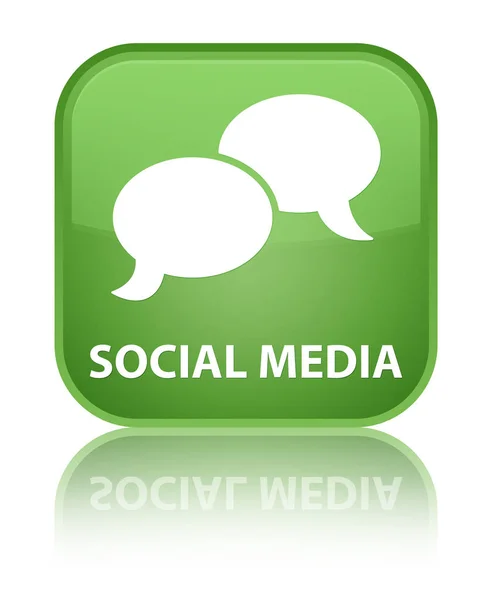 社交媒体 (聊天气泡图标) 特殊的软绿色方形按钮 — 图库照片