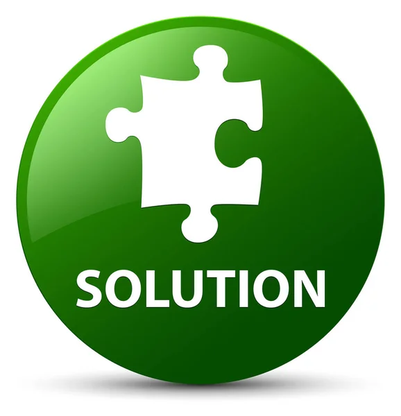 Solução (ícone de quebra-cabeça) botão redondo verde — Fotografia de Stock