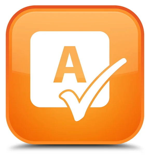 Icono de verificación ortográfica botón cuadrado naranja especial — Foto de Stock