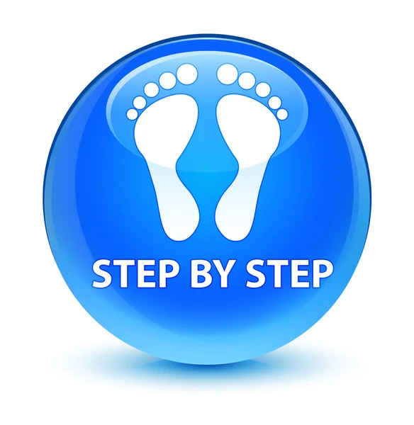 Schritt für Schritt (Fußabdruck-Symbol) glasiger zyanblauer runder Knopf — Stockfoto