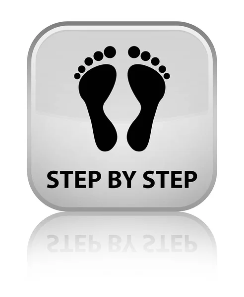 Step by step (footprint icon) special white square button — Stock Photo, Image