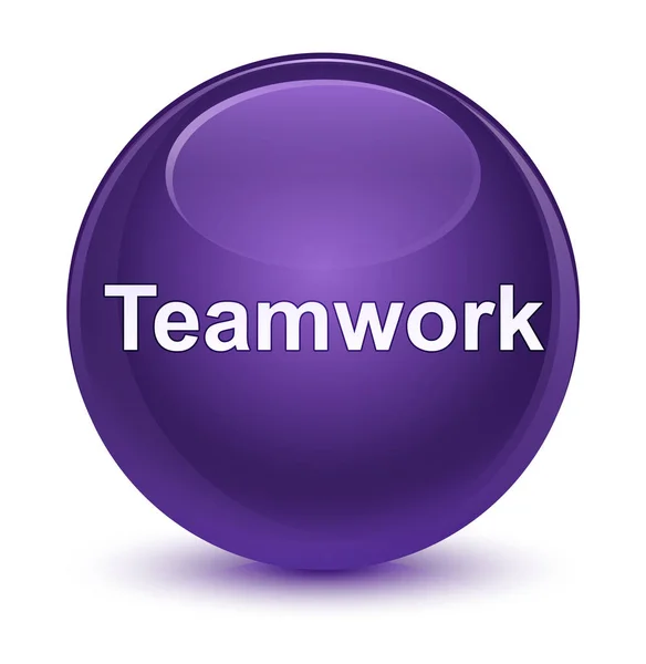 Trabajo en equipo botón redondo púrpura vidrioso —  Fotos de Stock