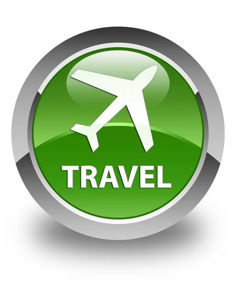Viaje (icono de avión) botón redondo verde suave brillante —  Fotos de Stock