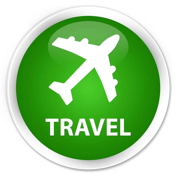 Премиальная зеленая круглая кнопка Travel (значок самолета) — стоковое фото
