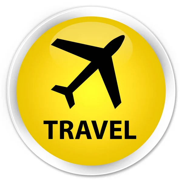 Viaje (icono de avión) botón redondo amarillo premium — Foto de Stock