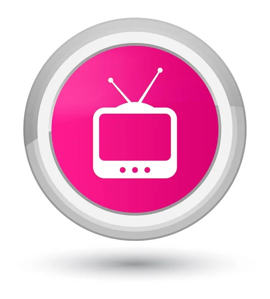Icono de TV botón redondo rosa primo —  Fotos de Stock