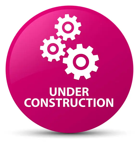 Under konstruktion (kugghjul ikon) rosa runda knappen — Stockfoto