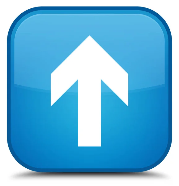 업로드 화살표 아이콘 특별 한 청록색 파란 사각형 버튼 — 스톡 사진