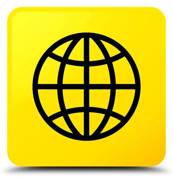 Świecie ikona żółtego przycisku kwadrat — Zdjęcie stockowe