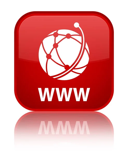 WWW (ícone de rede global) botão quadrado vermelho especial — Fotografia de Stock