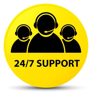 24/7 Destek (müşteri bakım ekibi simgesi) sarı yuvarlak düğmesi