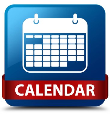 Takvim mavi kare düğme kırmızı kurdele orta