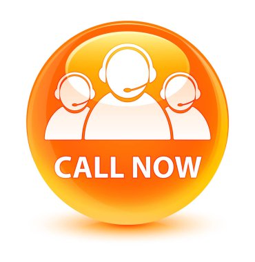 (Müşteri bakım ekibi simgesi) cam gibi turuncu yuvarlak şimdi düğme