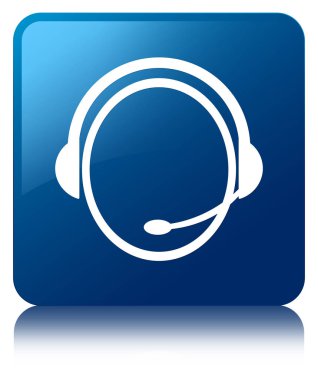 Müşteri bakım hizmeti simgesi mavi kare düğme