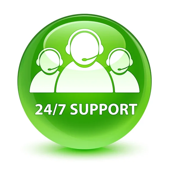 24 / 7 Support (Kundenbetreuungsteam-Symbol) glasgrüner runder Knopf — Stockfoto