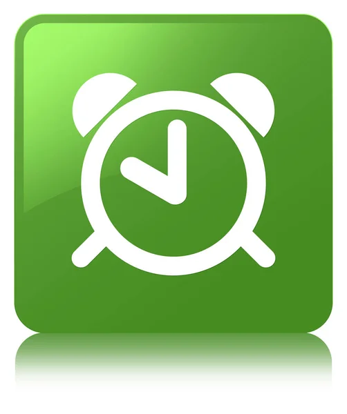Çalar saat simgesi yumuşak yeşil kare düğme — Stok fotoğraf