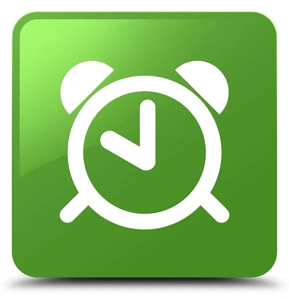 Alarm clock icon soft green square button — Stock Photo, Image
