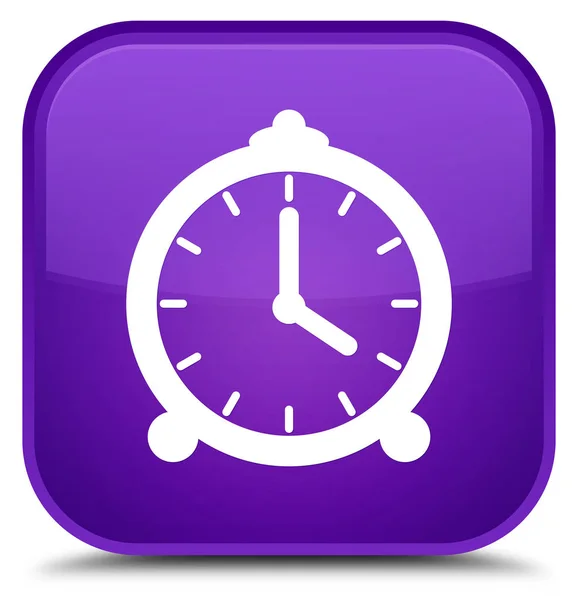 Ícone do relógio de alarme botão quadrado roxo especial — Fotografia de Stock