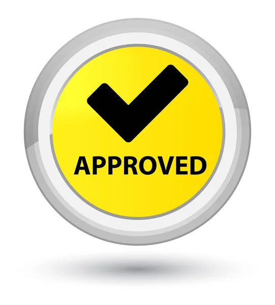 Approved (validate icon) prime yellow round button — Stock Photo, Image