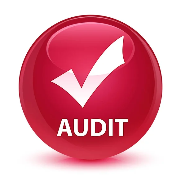 Auditoría (validar icono) botón redondo de color rosa vidrioso — Foto de Stock