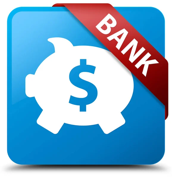 Banco (signo de dólar caja de cerdito) cyan azul cuadrado botón rojo cinta —  Fotos de Stock