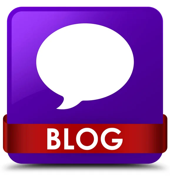 Blog (icono de conversación) púrpura botón cuadrado cinta roja en midd — Foto de Stock