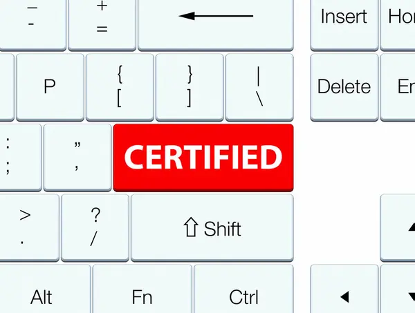 Przycisk czerwony klawiatura z certyfikatem — Zdjęcie stockowe