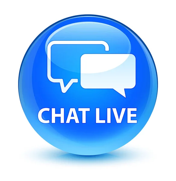 Chat en vivo vidrioso cian azul botón redondo —  Fotos de Stock
