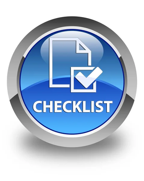 Checklist mengkilap tombol bundar biru — Stok Foto