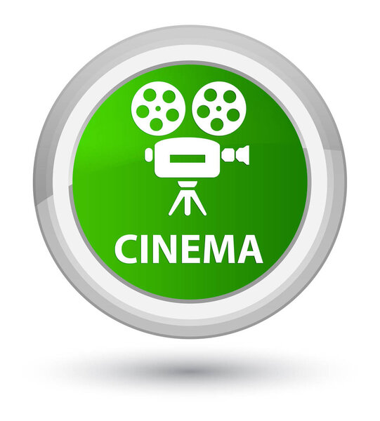 Cinema (video camera icon) isolated on prime green round button abstract illustration