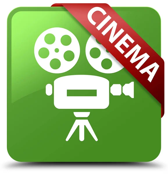 Cinema (video camera icon) soft green square button red ribbon i