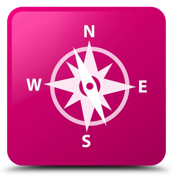 Bússola ícone rosa botão quadrado — Fotografia de Stock