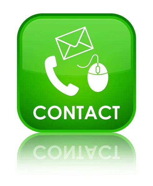 Kapcsolat (telefon e-mail és egér ikon) zöld különleges négyzet gomb — Stock Fotó