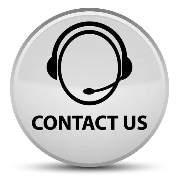 Kontaktieren Sie uns (Kundenbetreuungs-Symbol) spezielle weiße runde Taste — Stockfoto