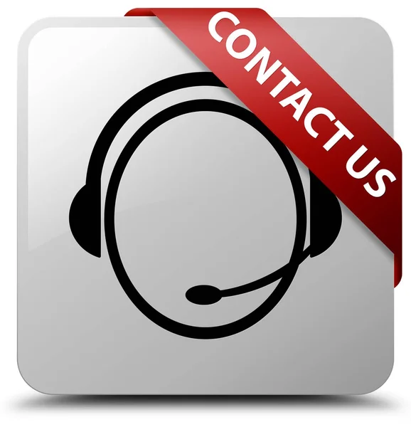 Kontaktieren Sie uns (Kundenbetreuungssymbol) weiße quadratische Taste rotes Band i — Stockfoto
