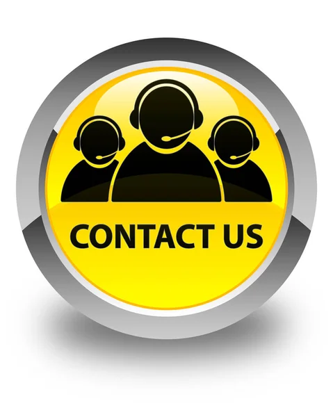 Επικοινωνήστε μαζί μας (εικονίδιο ομάδας φροντίδας πελατών) γυαλιστερό κίτρινο στρογγυλό κουμπί — Φωτογραφία Αρχείου
