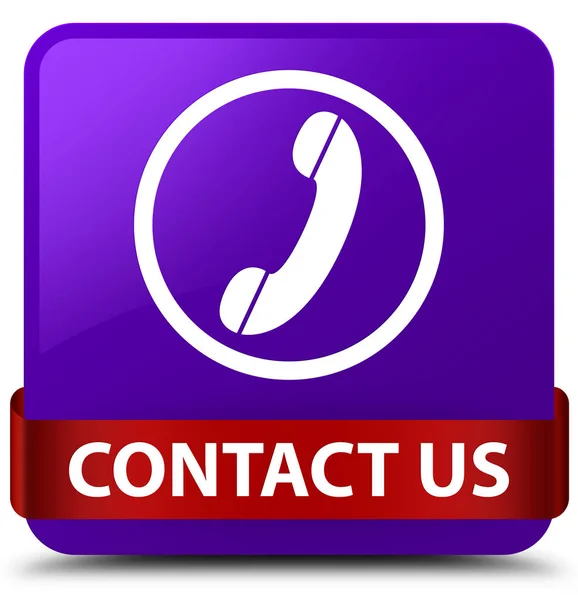 Kontaktieren Sie uns (Telefon-Symbol) lila quadratische Taste rotes Band in der Mitte — Stockfoto