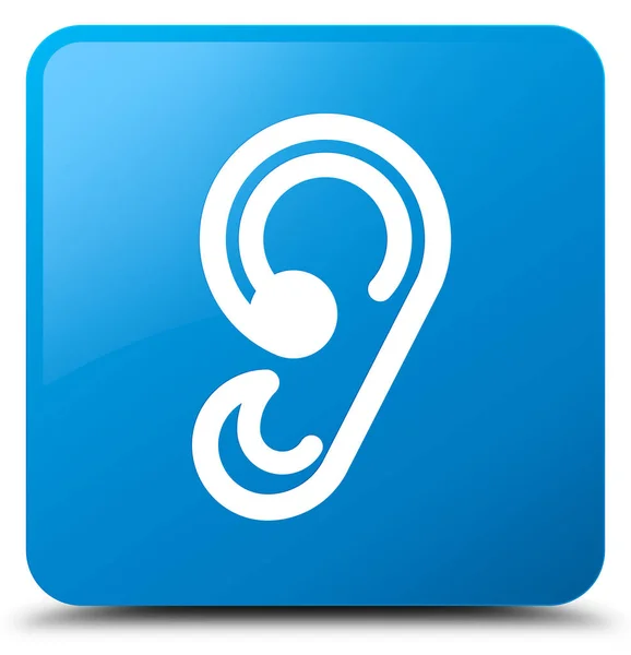 Icono de la oreja botón cuadrado azul cian —  Fotos de Stock