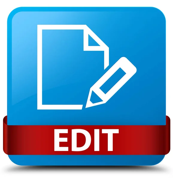 Edit cyan blue square button rotes Band in der Mitte — Stockfoto
