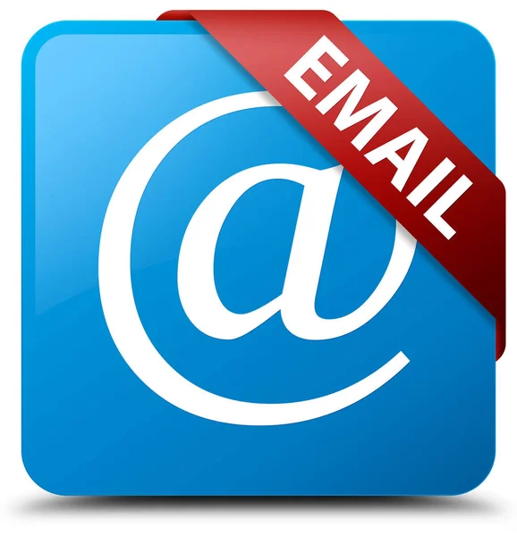 E-posta (adresi simgesi) camgöbeği mavi kare düğme kırmızı kurdele corne içinde — Stok fotoğraf