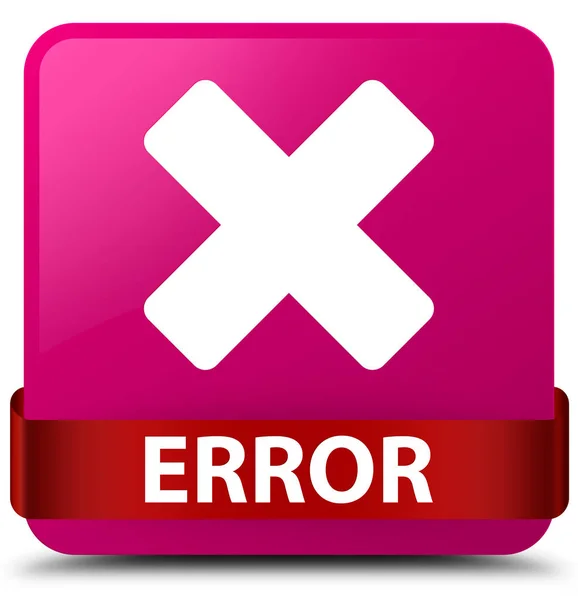 Error (cancelar icono) botón cuadrado rosa cinta roja en el centro — Foto de Stock