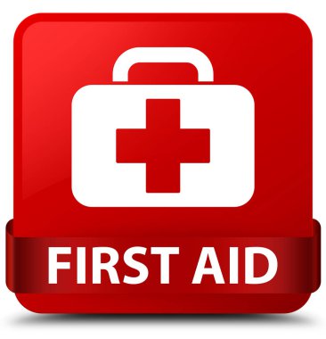 İlk yardım kırmızı kare düğmesini kırmızı kurdele orta