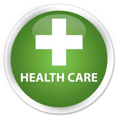 Sağlık Hizmetleri (artı işareti) sigorta primi yumuşak yeşil yuvarlak düğmesi