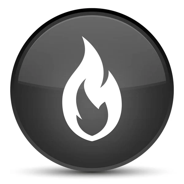 Fuego llama icono especial negro botón redondo —  Fotos de Stock
