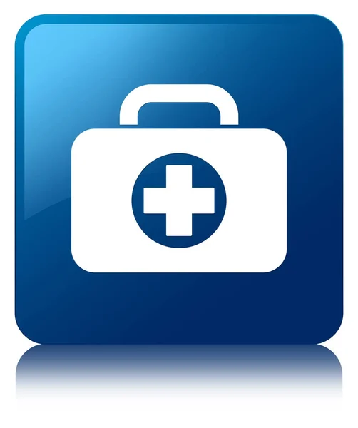 Синяя квадратная кнопка с пакетом первой помощи — стоковое фото